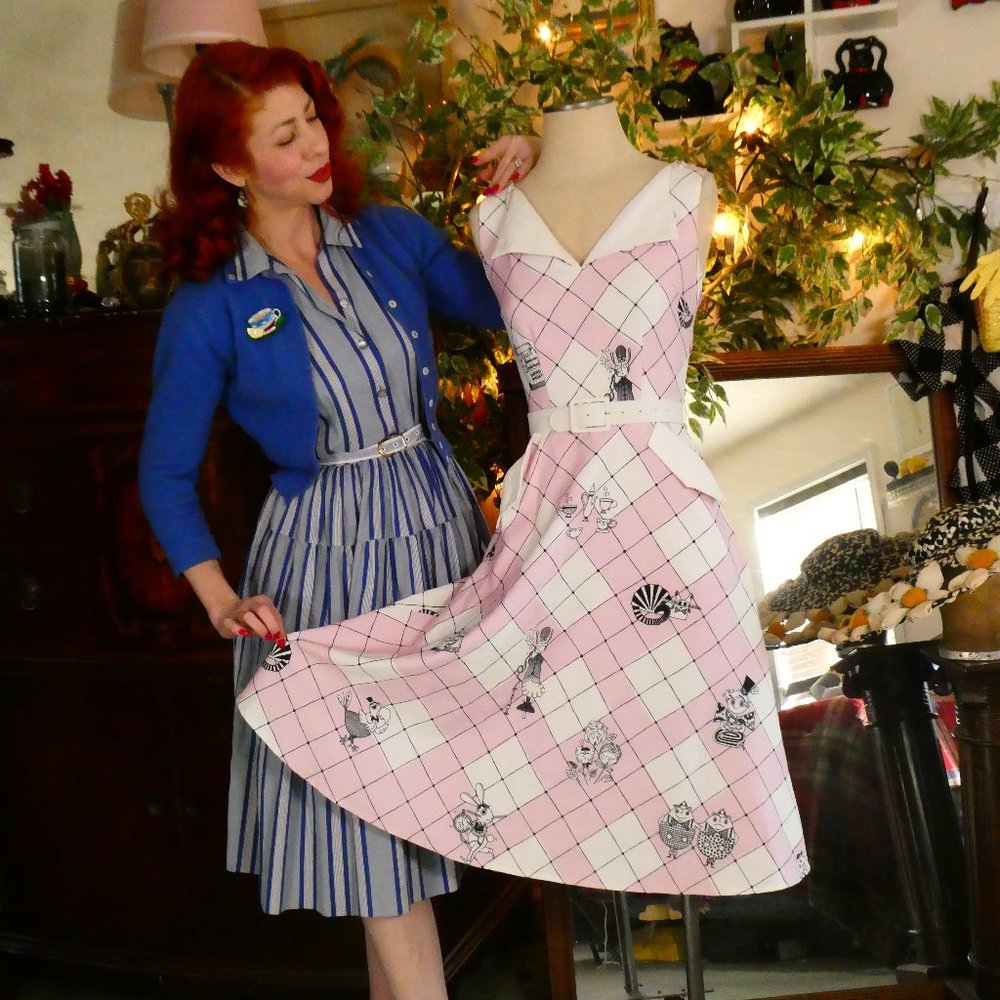 Tatyana 1950's Style Pink & White Checker Swing Dress For Dapper Day Sz XS